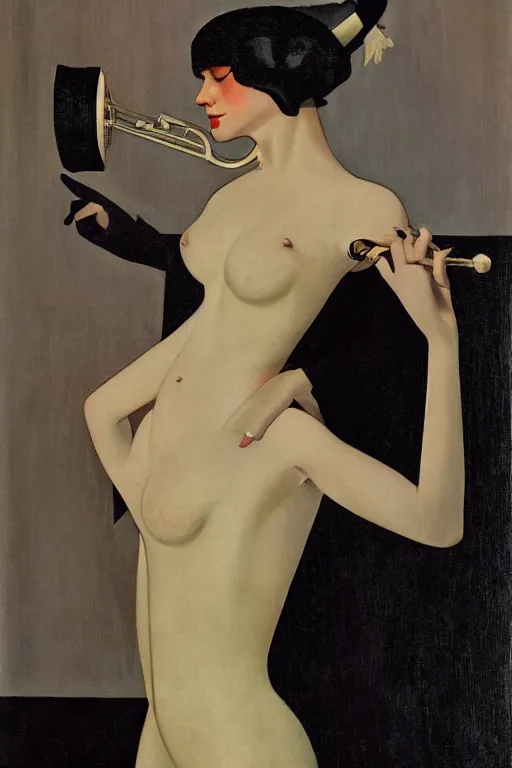 Image similar to a oil painting depicting a Jazz Age high society figure, 1920s style, smooth, highly detailed, high contrast, Coles Phillips, Dean Cornwell, JC Leyendecker, 8K