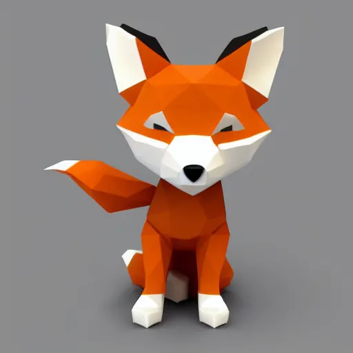 Prompt: Isometric 3d render of a fox, white background, ambient occlusion, cute, chibi proportions, low poly