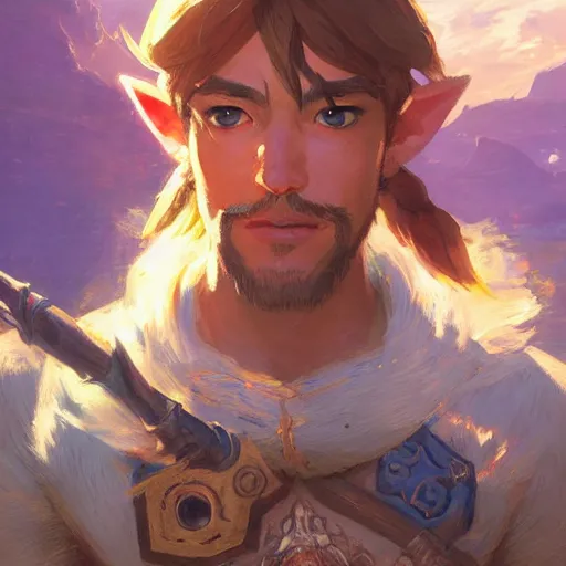 Image similar to a portrait of link from breath of the wild, by gaston bussiere, by mandy jurgens and bayard wu and greg rutkowski, masterpiece