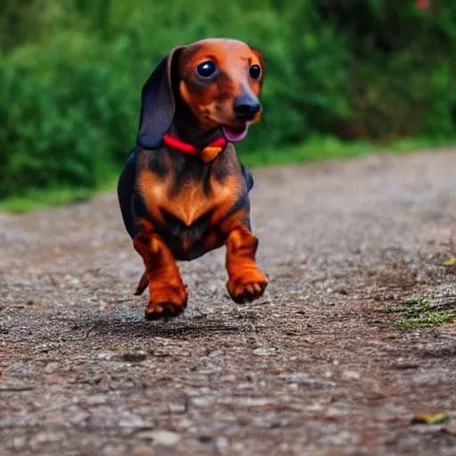 Image similar to dachshund jumping into a portal to another world