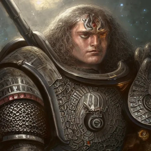 Image similar to Griffith from Berserk as a space marine Primarch, warhammer 40k, closeup character portrait art by Donato Giancola, Craig Mullins, digital art, trending on artstation