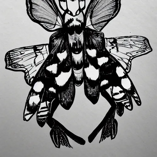 Image similar to a Death's-head hawkmoth drawn in the cartoon style of Dr. Seuss