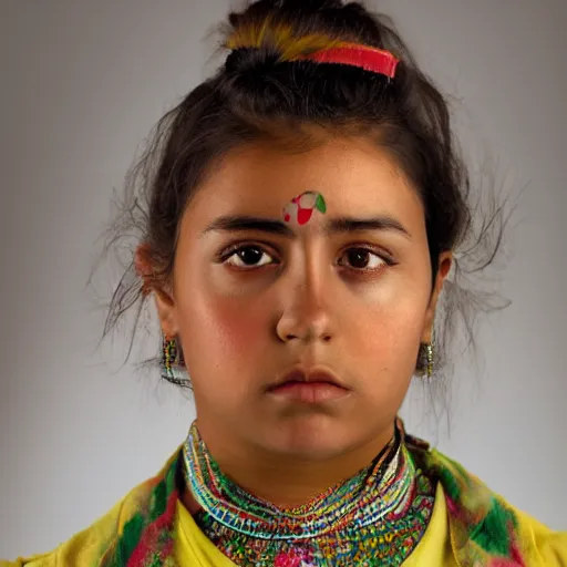 Prompt: photo of a young mexican woman in the style of martin schoeller