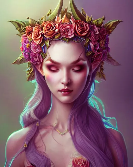 Image similar to digital art, centered full body elven bride, vivid flower crown ,intricate, veins, by James Jean and by artgerm, by ross tran , ultradetailed, charachter design, concept art, trending on artstation,