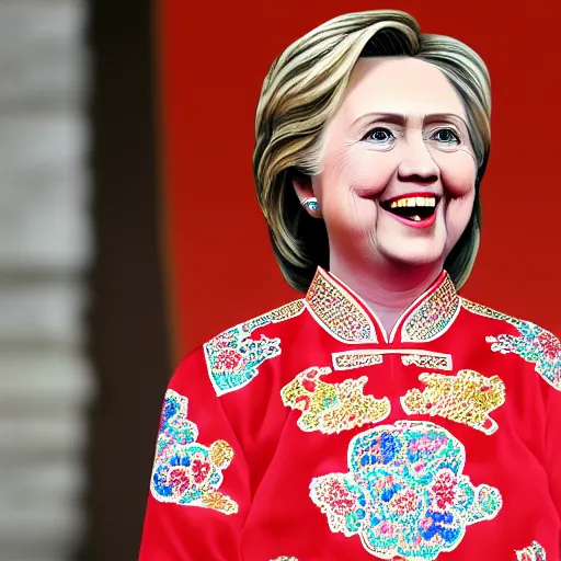 Prompt: Hilary Clinton wearing traditional Chinese clothing