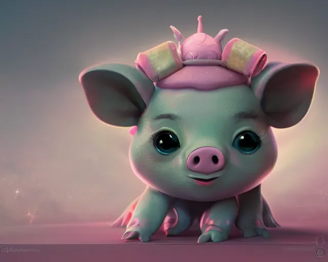 Image similar to 3D Fantasy Cute and adorable space piglet princess, huge adorable eyes, bright stars, Smooth 3D Illustration, soft render, Servando Lupini, Daniil Kudriavtsev, handpaint texture, Blender, 3DCoat