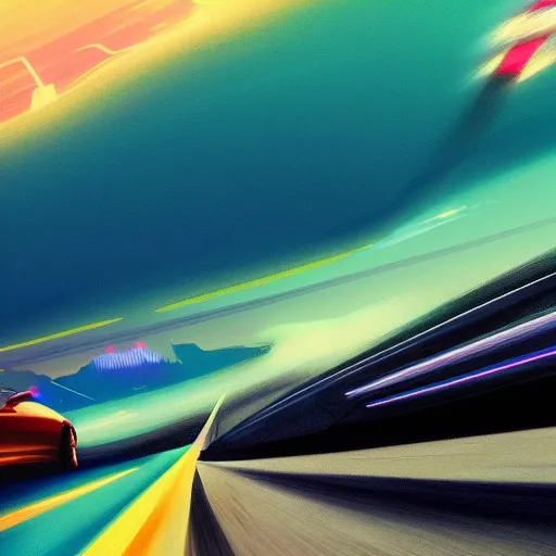 Image similar to a car driving along the pacific coast highway, midnight, synthwave, concept art, digital art, 8 k wallpaper, trending on artstation