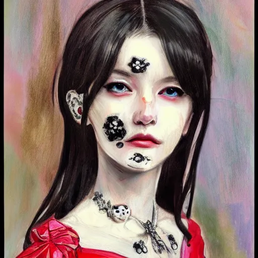 portrait painting young woman skeleton, manga, anime, | Stable ...