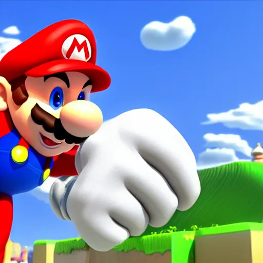 Image similar to a 3 d render of mario with sonic's hair