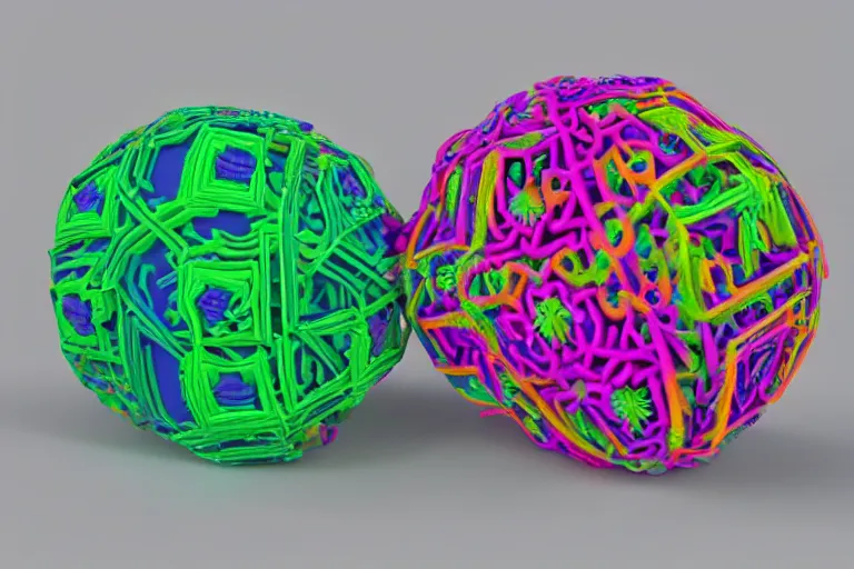 Prompt: a 3 d render of a dmt trio depicting fat rolling interleaved rolls of multicoloured plasticine forming fractal lattices enclosed by a crystalline dome. dmt, machine elves, 8 k, octane render