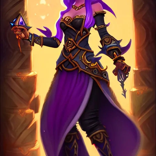 Image similar to Full body illustration of a sorceress, Hearthstone official trending art, exagerated accurate details, trending on MasterpieceStation in category 'Perfect identical eyes'