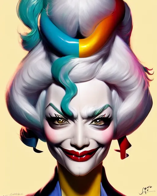 Image similar to digital art, centered portrait of smiling cruella deville, happy, colorfull, joyeous by james jean and by artgerm, by ross tran, ultradetailed, charachter design, concept art, trending on artstation,