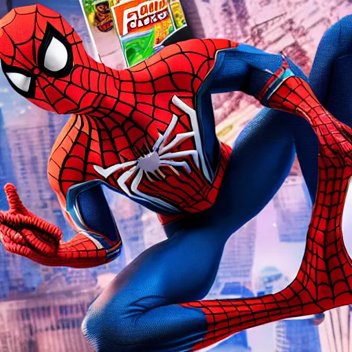 Image similar to spider-man on a cereal box, 8k realistic photo