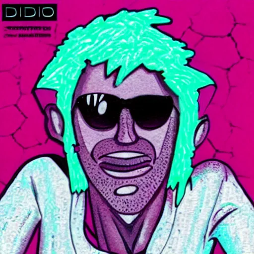 Image similar to fido dido releasing his early 2 0 0 0's techno album, cool colors