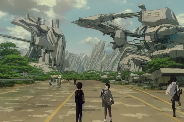 Image similar to still from anime sci-fi movie by Studio Ghibli, realistic