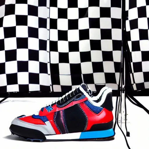 Image similar to sport shoes with checkerboard pattern, product photo, studio lighting, highly detailed