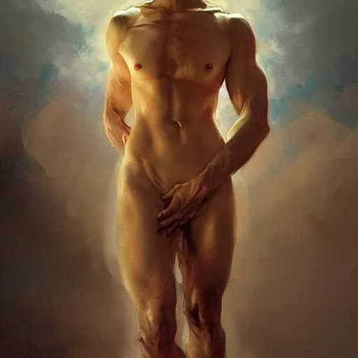 Prompt: a heavenly god, gorgeous, amazing, muscular, hairy torso, intricate, highly detailed, digital painting, artstation, concept art, sharp focus, illustration, art by greg rutkowski and alphonse mucha