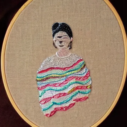 Image similar to a beautiful handmade embroidery of a woman. hand embroidery.