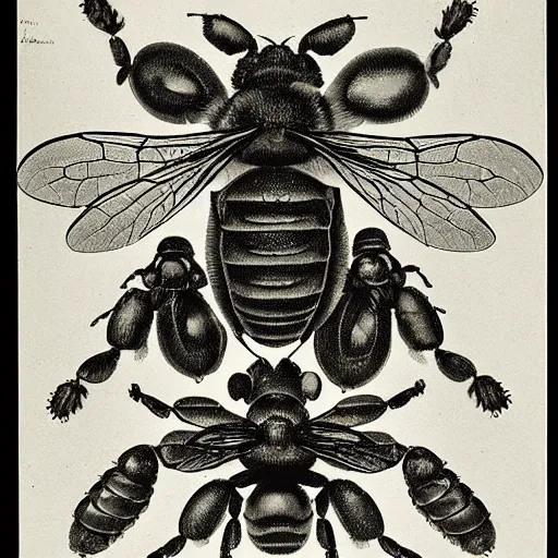 Prompt: it may be fungus below but its bees above, by Phyllis Ma, Willem Claesz Heda, Karl Blossfeldt, Ernst Haeckel