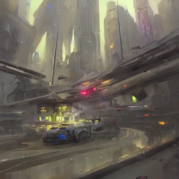 Prompt: a painting in the style of stephan martiniere and in the style of ian mcque