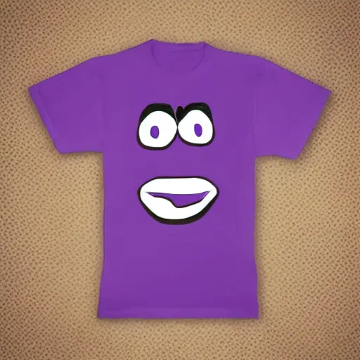 Image similar to a purple t-shirt with a cartoon face