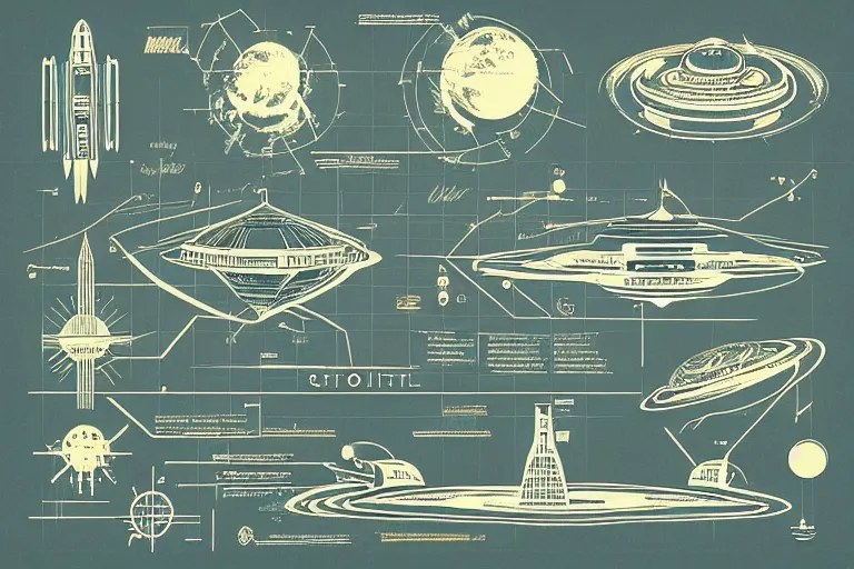 Prompt: Infographic of Space travel, art deco, sci-fi, vector art, blueprint, marginalia