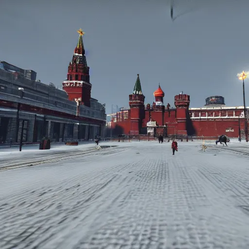 Image similar to the Moscow Red Square in the snow in Fallout 4, in game screenshot