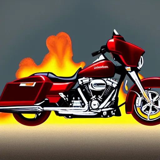 Prompt: harley street glide with fire background