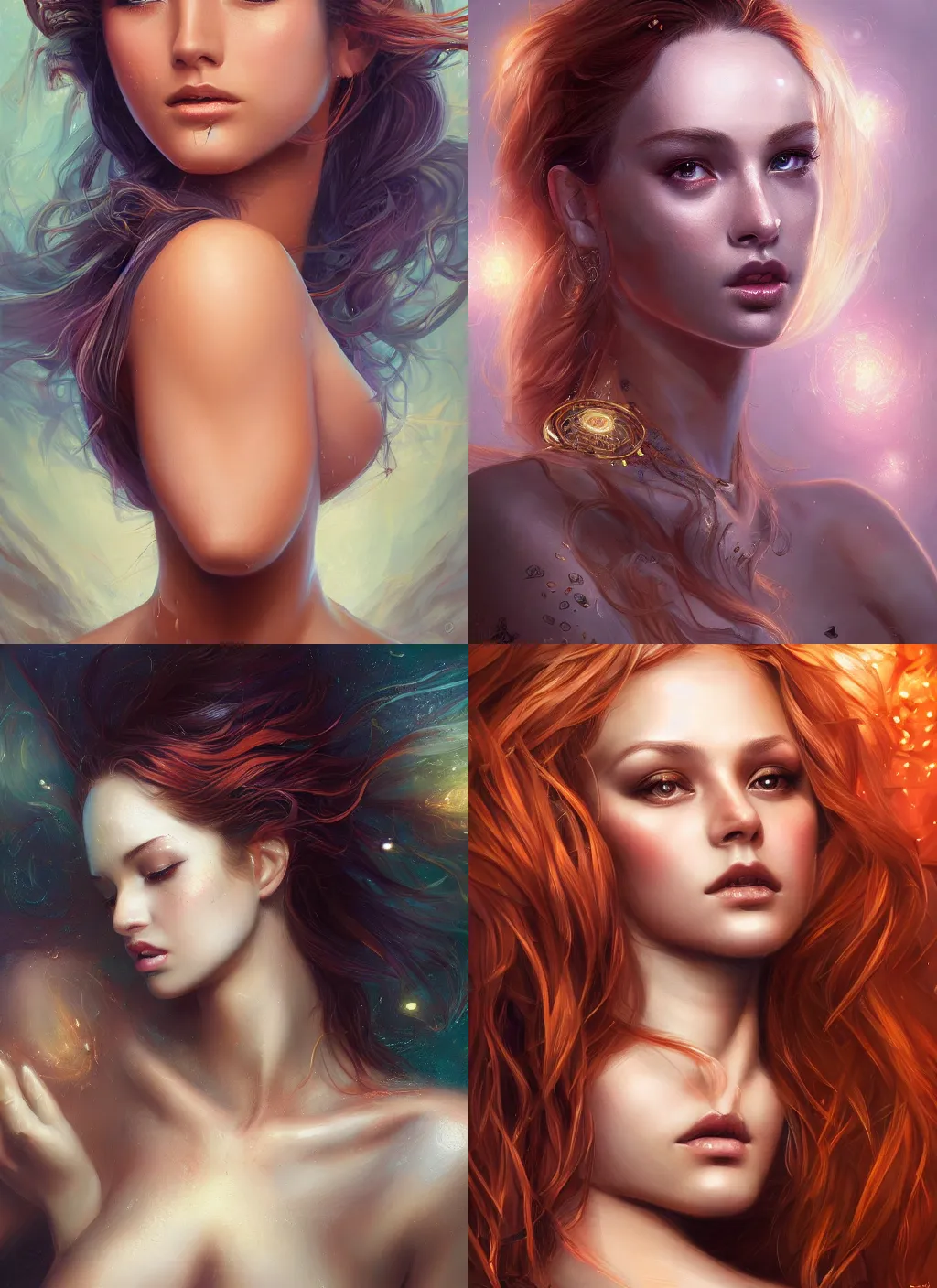 Prompt: a beautiful detailed oil on copper art illustration of a sexy girl with lots of fractals in the face, centered, by charlie bowater, zeng fanzh, trending on artstation, vivid colors, dim dusk lighting, cinematic lighting, detailed lighting, volumetric lighting, realistic, f 8, 4 k hd wallpaper
