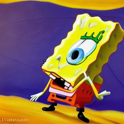 Prompt: photo of real life oil painting of spongebob squarepants