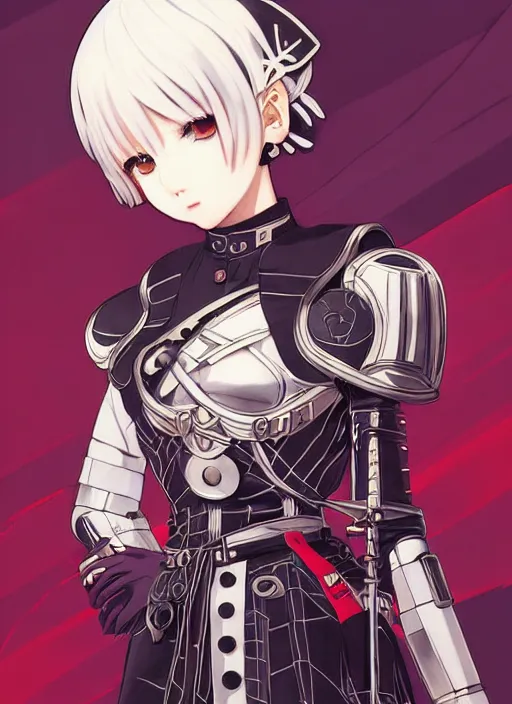 Image similar to ilya kuvshinov anime reol in ornate armor, last exile, murata range, fine detail, perfect anime face, dramatic lighting, dynamic composition, yoshitoshi abe, art deco, cel shading, vivid, rich texture, yoshinari yoh, alphonse mucha, ( ( ( colorful ) ) ),