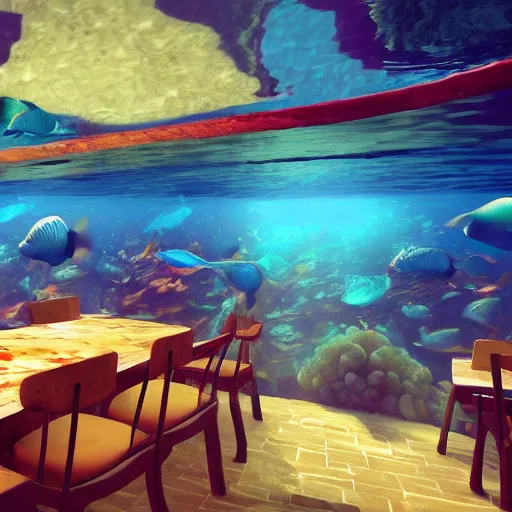 Image similar to cafe rio, underwater, trending on artstation, 4 k