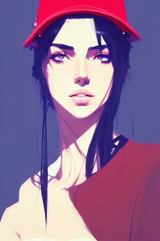 Image similar to a ultradetailed beautiful portrait panting of a stylish woman wearing a snapback, by conrad roset, greg rutkowski and makoto shinkai, trending on artstation