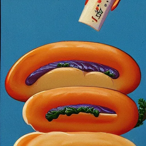 Image similar to beautiful vintage hot dog painting by isami kondo