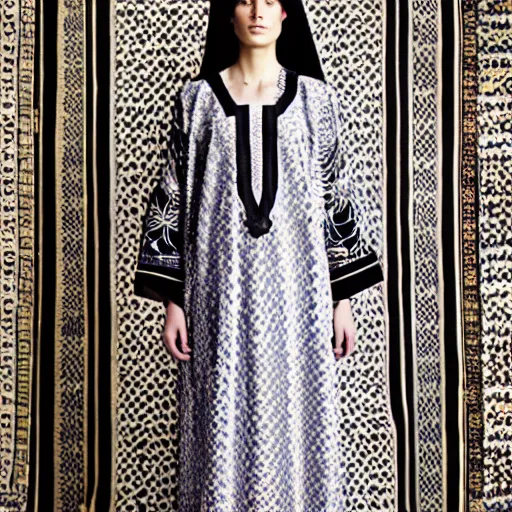 Image similar to a traditional arabic kaftan in a modern way, hedi slimane, balenciaga, fashion design, photography