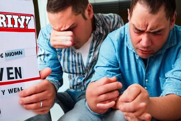 Prompt: sad man winning the lottery