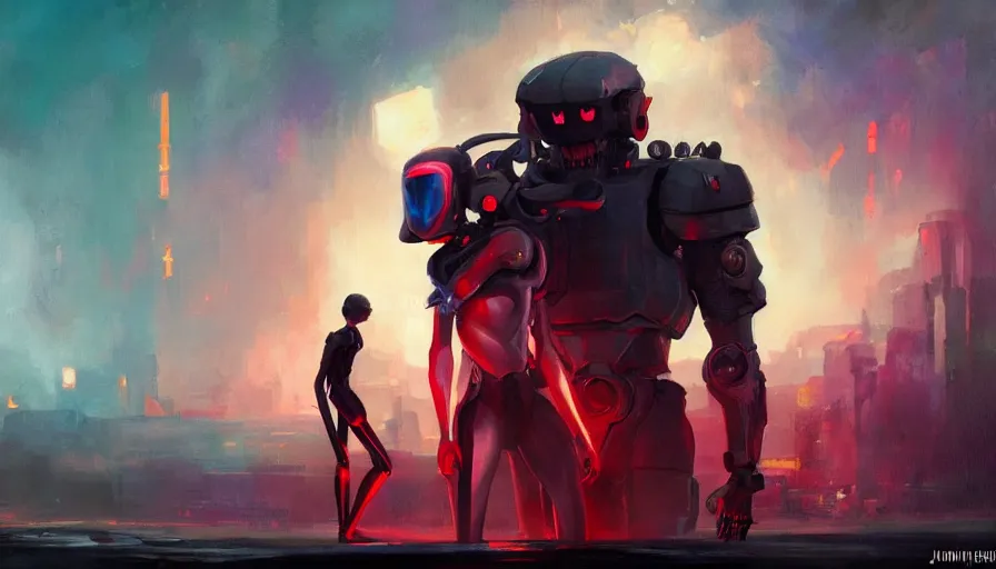 Image similar to concept art of love, death + robots series of netflix, cinematic shot, oil painting by jama jurabaev, brush hard, artstation, for aaa game, high quality, brush stroke