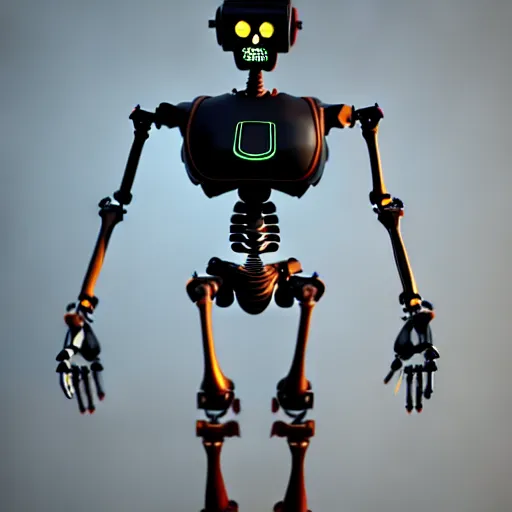 Image similar to a skeleton of a robot, photorealistic, 3 d, unreal engine, octane render