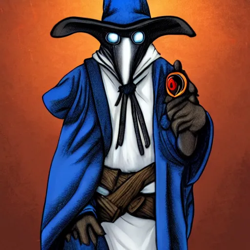 Image similar to a plague doctor with a blue robe using a magical spell, white plague doctor mask, comic book art, gta cover art, digital art, unreal engine 5