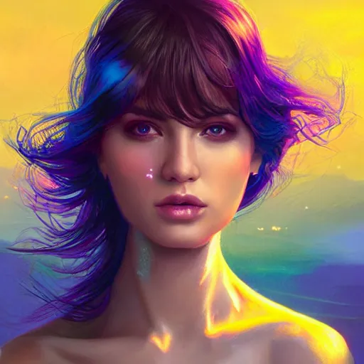 Image similar to electric woman, cute - fine - face, pretty face, oil slick hair, realistic shaded perfect face, extremely fine details, realistic shaded lighting, dynamic background, artgerm, 8 k ultra realistic, highly detailed, art by raphael lacoste, sylvain sarrailh, alena aenami, jeremy lipkin, michael garmash, ando tadao, kan liu