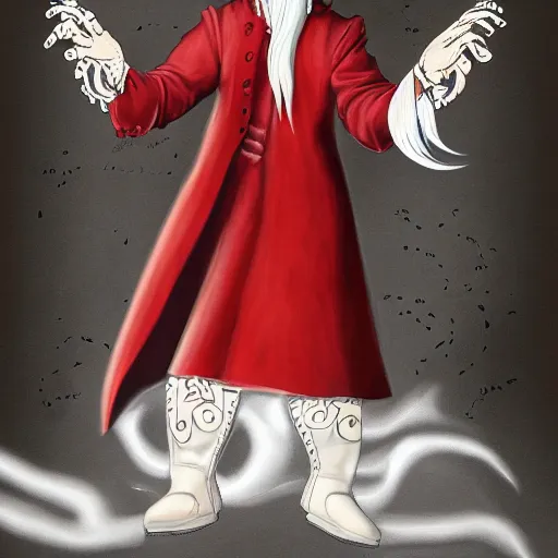 Image similar to Full picture of a white hair dracula wearing Dr. Martens shoes