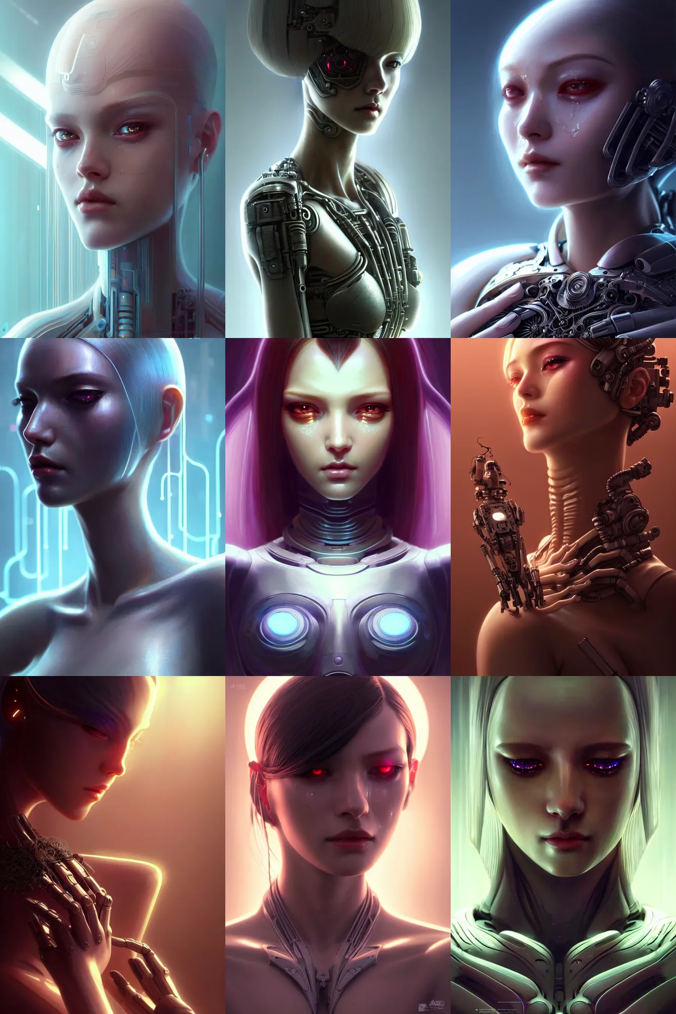 Prompt: beautiful crying female android! deity, ( mechanical ), intricate, elegant, super highly detailed, global illumination, digital painting, concept art, smooth, blade runner, sharp focus, photorealism, hd, 8 k, beautiful, cinematic, art by artgerm and kuciara and moebius! and rutkowski and mucha and loish and wlop