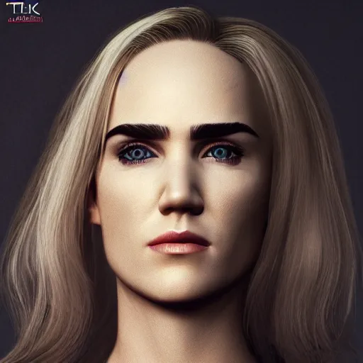 Image similar to blonde hair Jennifer Connelly, realistic, photo studio, HDR, 8k, trending on artstation