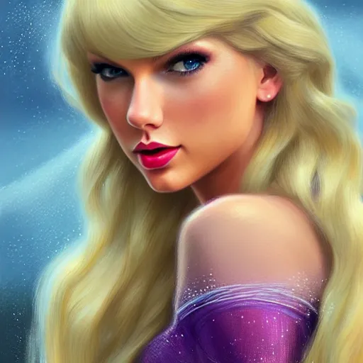 Prompt: Taylor Swift with blonde hair as Elsa from Frozen, western, D&D, fantasy, intricate, elegant, highly detailed, digital painting, artstation, concept art, matte, sharp focus, illustration, art by Artgerm and Greg Rutkowski and Alphonse Mucha