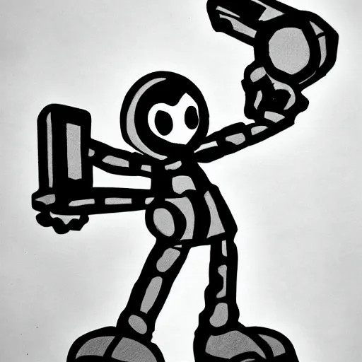 Image similar to a child's drawing of Mr. Game and Watch, Super smash bros character, black figure, Game and Watch