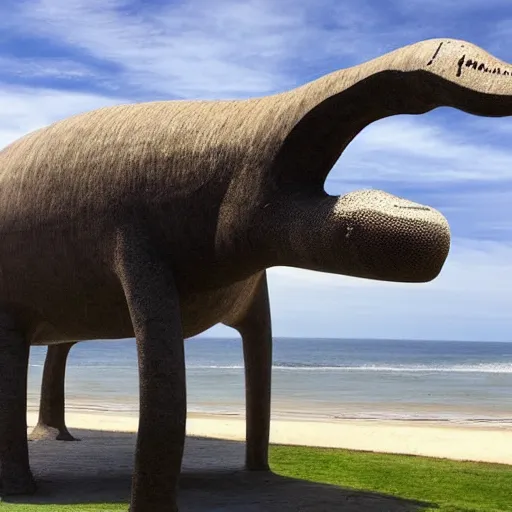 Image similar to a diplodocus in a beach with a text that says Diplodocus envios