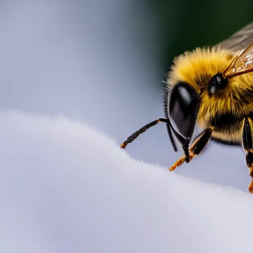 Image similar to a bee trying to reach a huge snowflake, there is winter everywhere, beautiful macro photography, ambient light