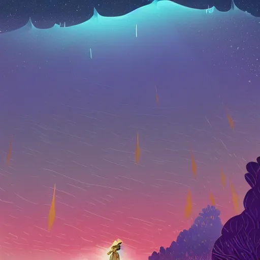 Image similar to sea under starry sky with reefs, light purple tones, animated film, stylised, illustration,, fantasy art, 2 d game art, by eyvind earle, scott wills, genndy tartakovski, roman shipunov, etienne hebinger, atey ghailan, cgsociety, cynical realism