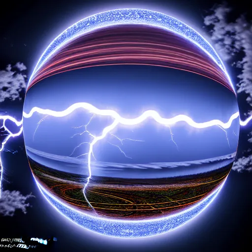 Image similar to photography of a hyper realistic and highly detailed complex lightnings arc, sphere of electrical energy. ornate intricate, professional digital art, unreal engine 5 8 k rendering, stunning, artstation