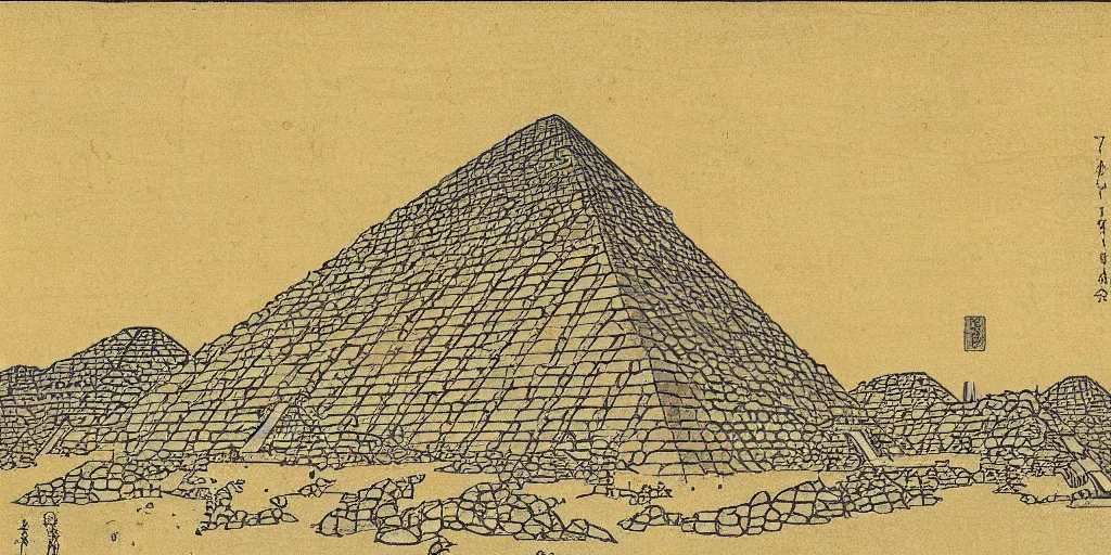 Prompt: i, Pyramid of Khufu by Hokusai